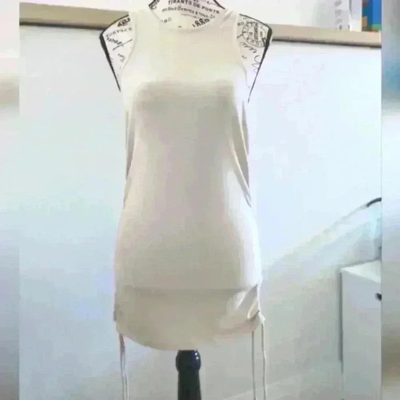 WAYF | Women's Light Beige Sleeveless Adjustable Side Ruching Mini Dress - Picture 1 of 4